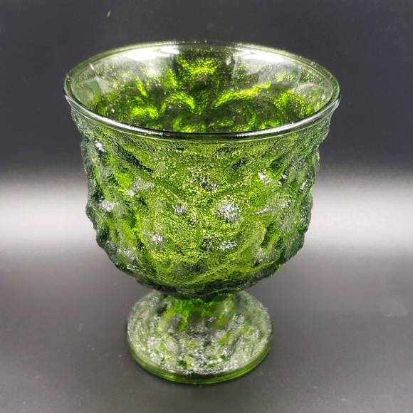 Other - E O Brody Co Green Crinkle Glass Compote Flower Vase Planter Retro Décor